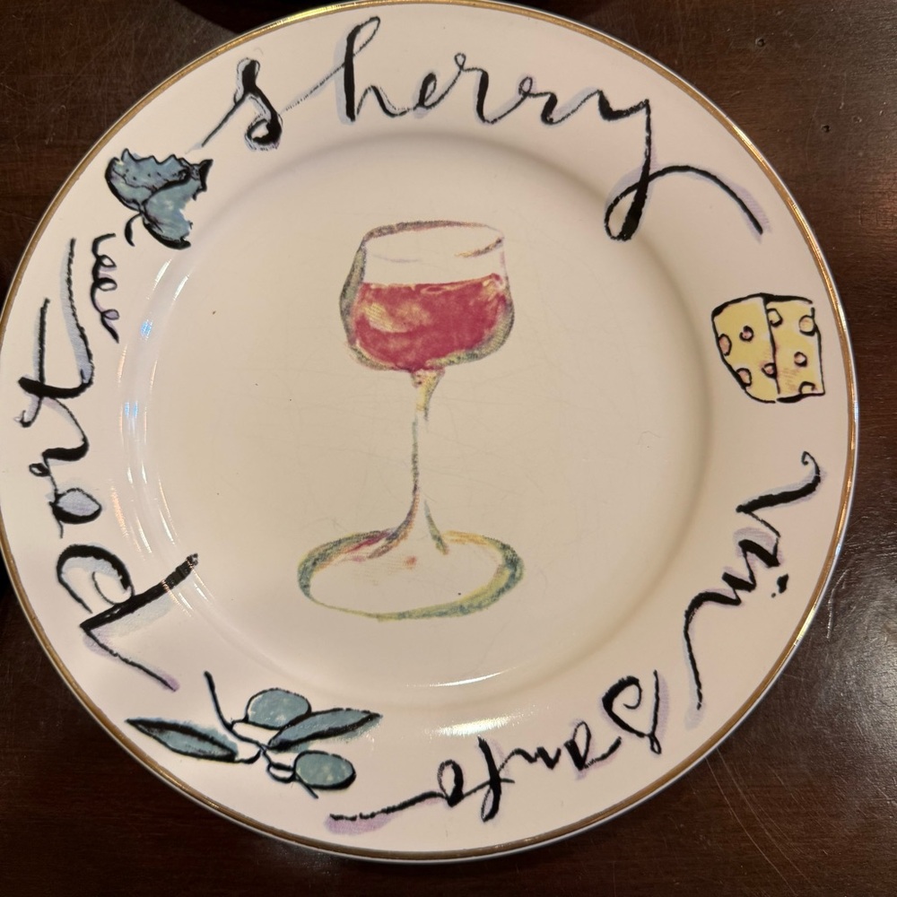 Rosanna Wine-Themed 8” Plates with Gold Trim set of 4 - Picture 5 of 7